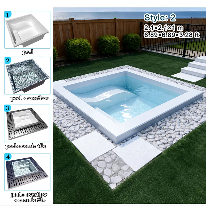 Luxury Indoor Resort Custom 2m Fiberglass Cold Plunge Pool Hot Tub Outdoor Mosaic Tiles 10ft Inground Swimming Spa Pool