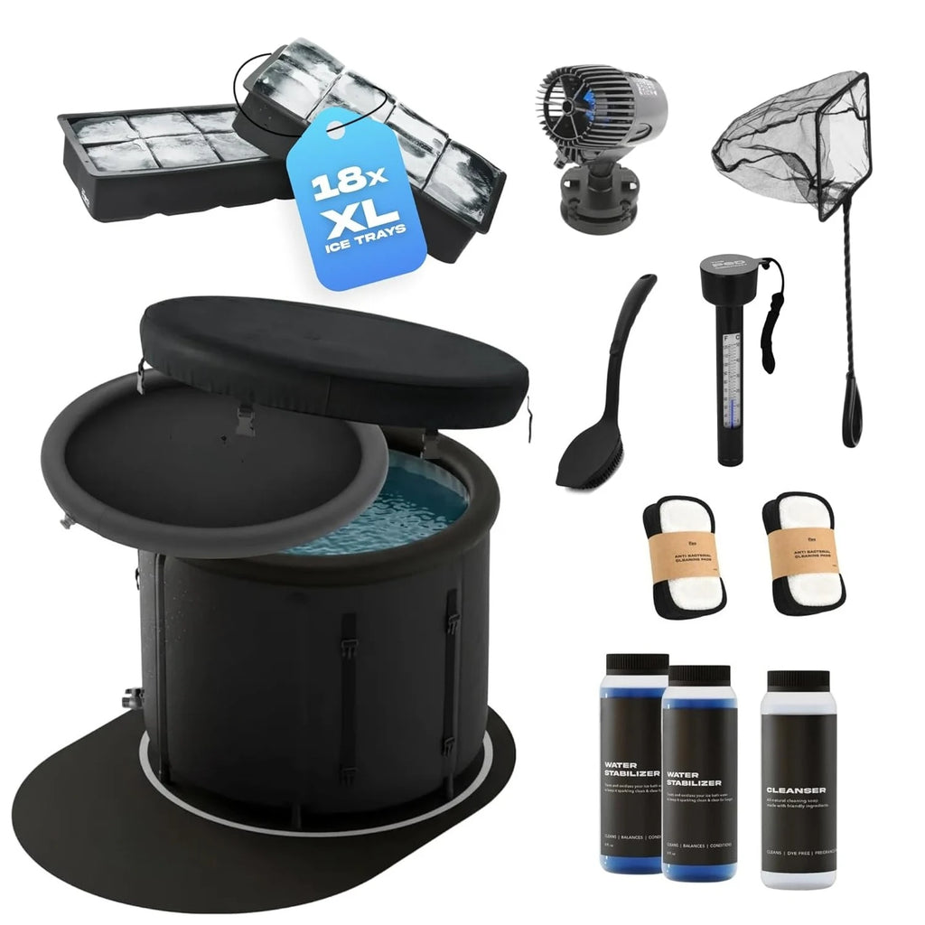 Ice Pod Complete Cold Plunge Bundle, 100 Gal Ice Bath, 18 Ice Bricks, Insulated Lid & Cover, Water Jet, Custom