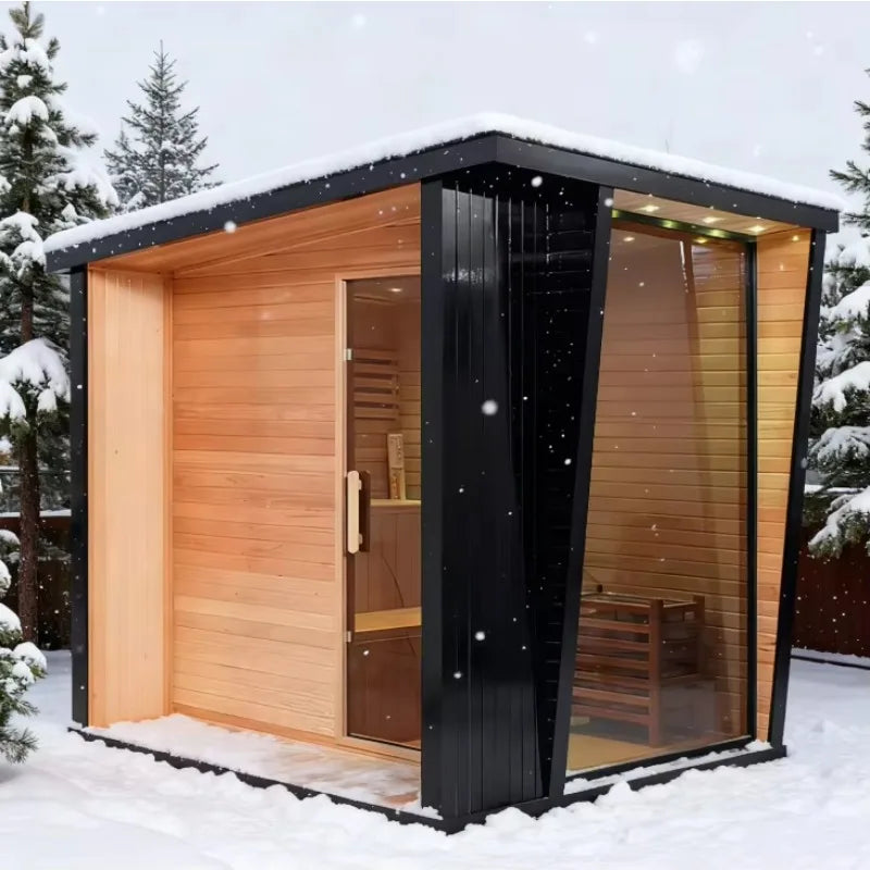 Customized 4 Person Outdoor Traditional Hemlock Wood Sauna Infrared Salt Therapy Sauna for Garden Backyard Villa Spa Relaxation