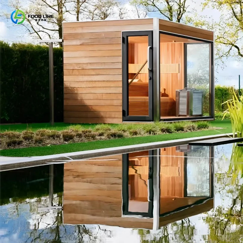 Modern Design 6kw Power Hemlock Solid Wood Panoramic Outdoor Dry Steam Sauna with Control Panel High Quality