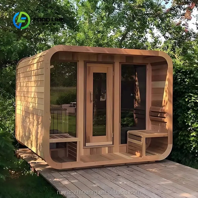 Modern Outdoor Backyard Sauna Room 2-4 Person Steam Sauna Cabin with Glass Window for Home Spa Customized