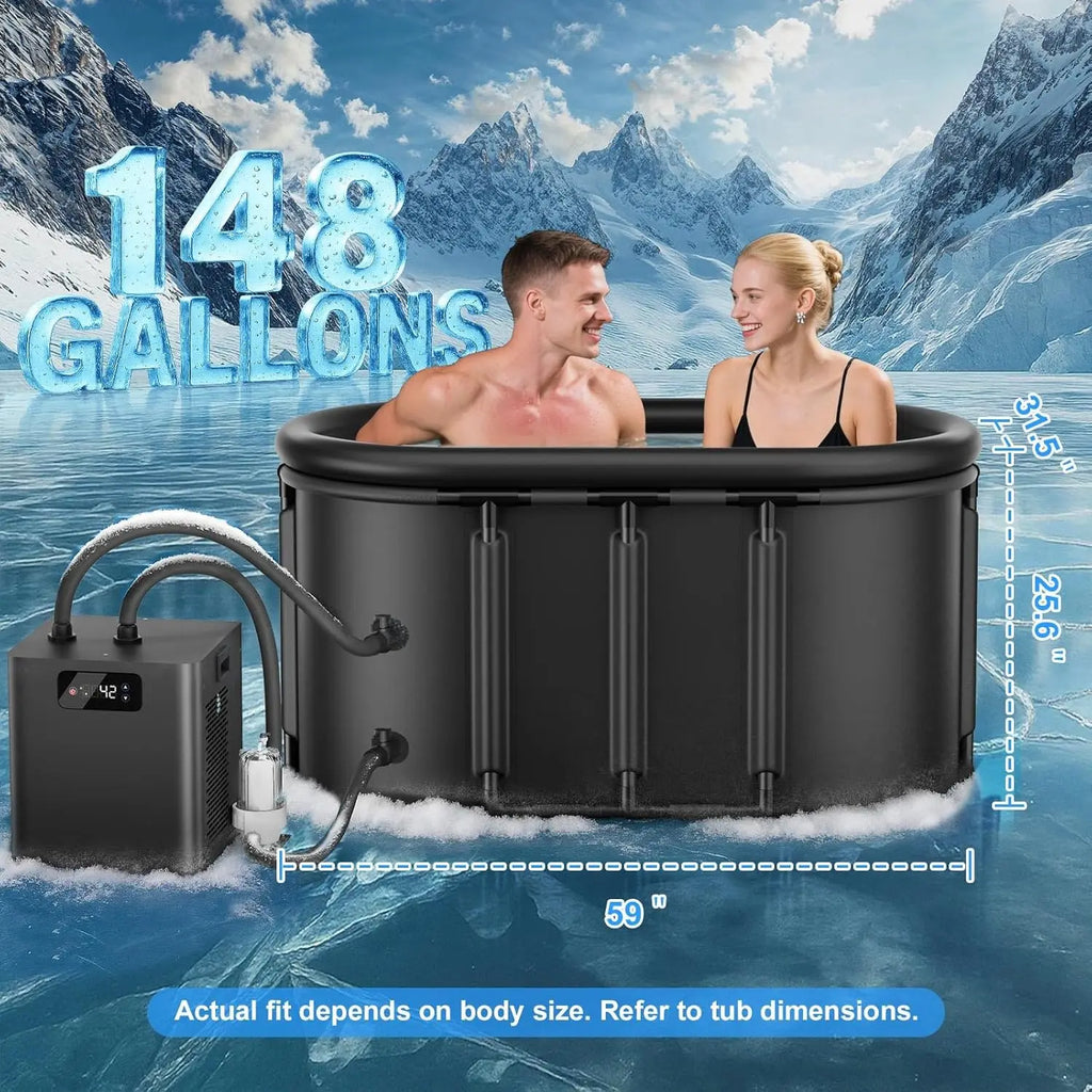 1/3 HP Ice Bath Chiller & Cold Plunge Tub Kit, External Filter & Pump, 148Gal XXL, Custom