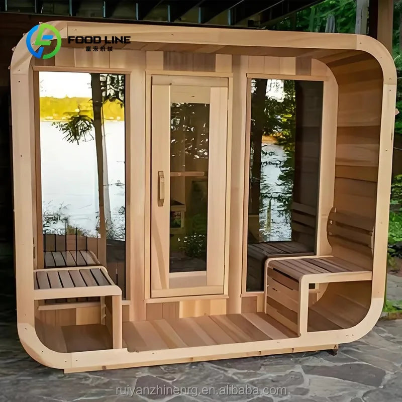 Modern Outdoor Backyard Sauna Room 2-4 Person Steam Sauna Cabin with Glass Window for Home Spa Customized