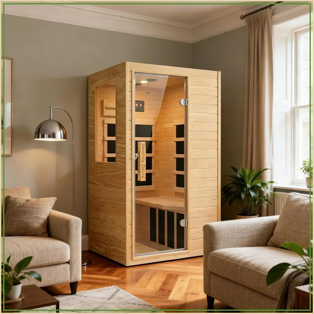 1-Person Low EMF Far Infrared Sauna, 900W Canadian Hemlock, Bluetooth, LED Light, Easy Assembly