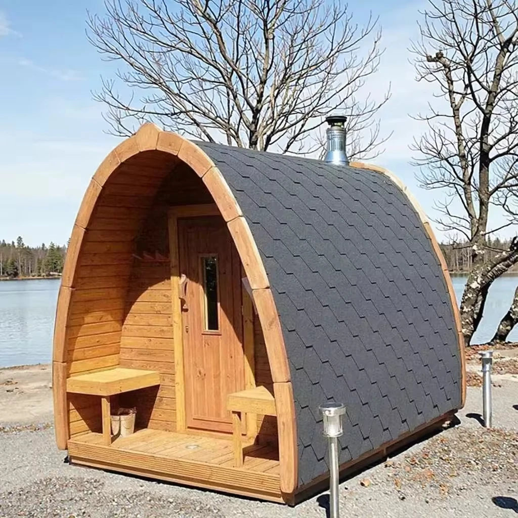 Outdoor Panoramic Sauna Room | Round Steam Room | Anti-Corrosion Red Cedar | Custom