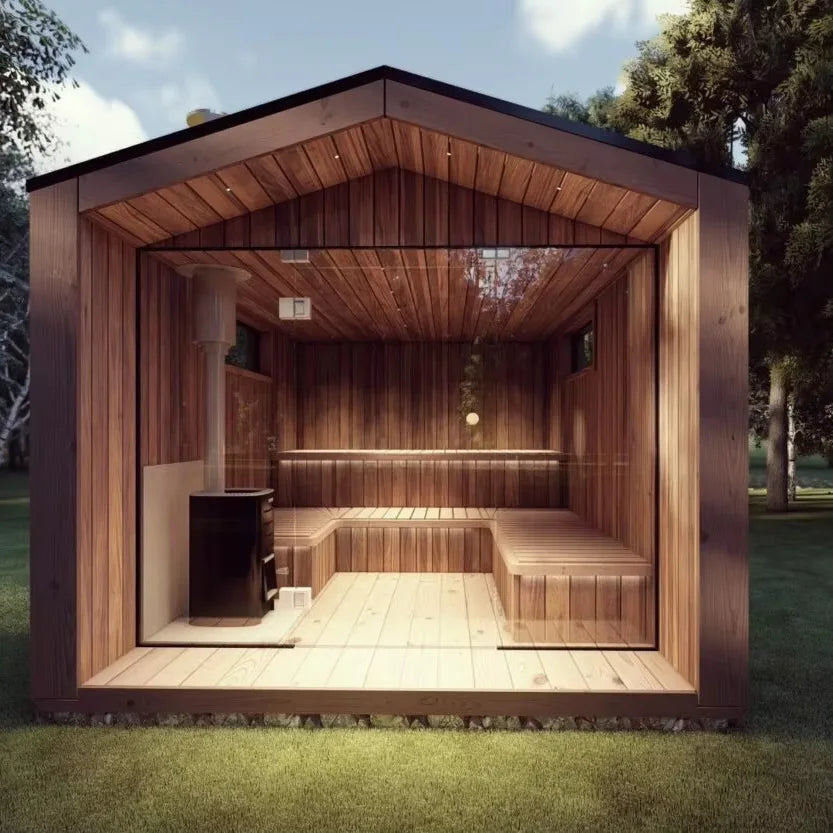 High-quality 4-person steam room and sauna outdoor solid wood