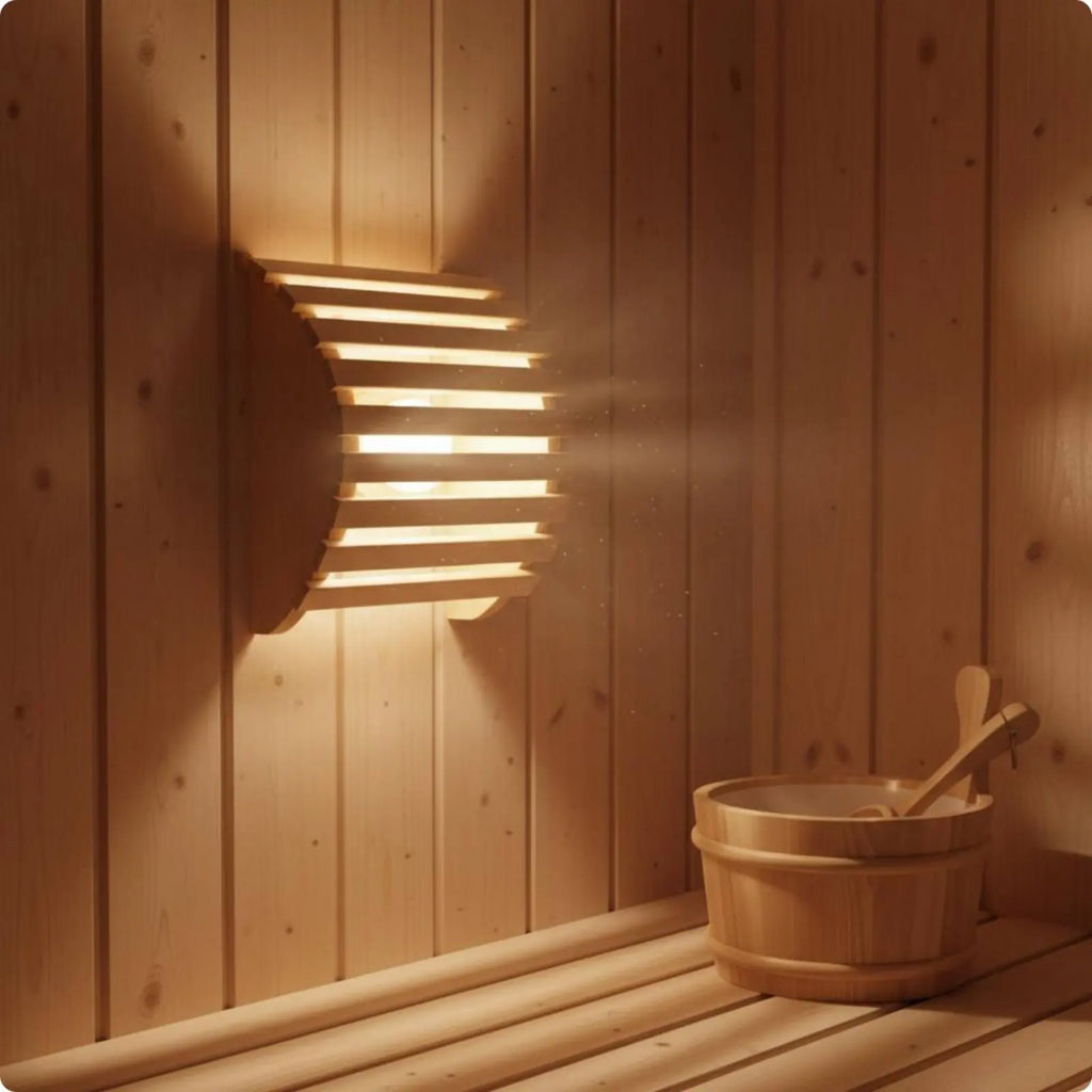Wooden Sauna Lamp Shade Glare-Reducing Wooden Sauna Lampshade Curved Wood Lamp Guard Prevents Overheating