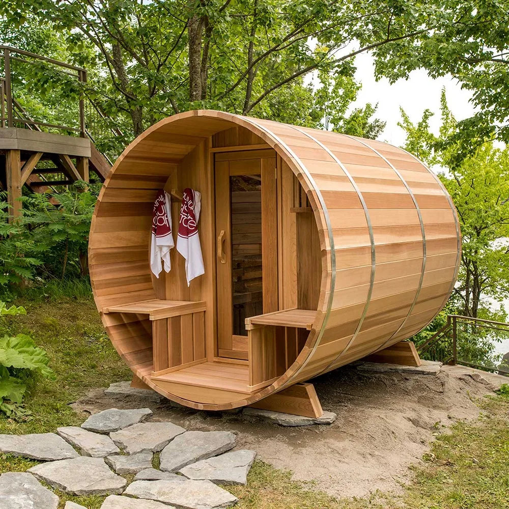 Beautiful and durable mobile sauna for 4-6 people with burning stove
