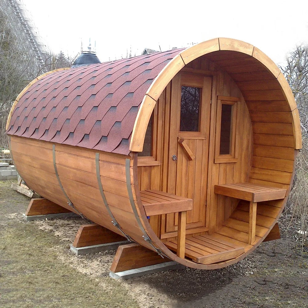 Beautiful and durable mobile sauna for 4-6 people with burning stove