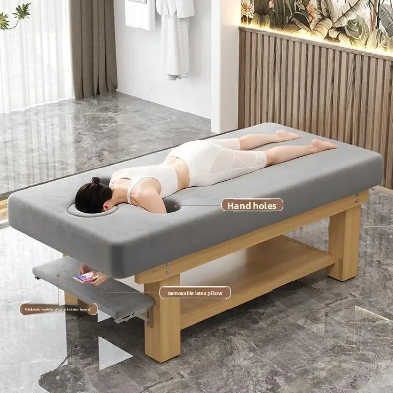 Solid Wood Massage Table Professional Beauty Bed Adjustable Spa Treatment Couch for Salon Physiotherapy Lash Facial Therapy Bed
