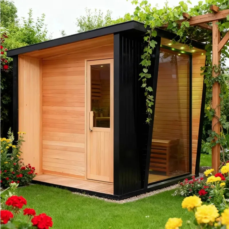 Customized 4 Person Outdoor Traditional Hemlock Wood Sauna Infrared Salt Therapy Sauna for Garden Backyard Villa Spa Relaxation