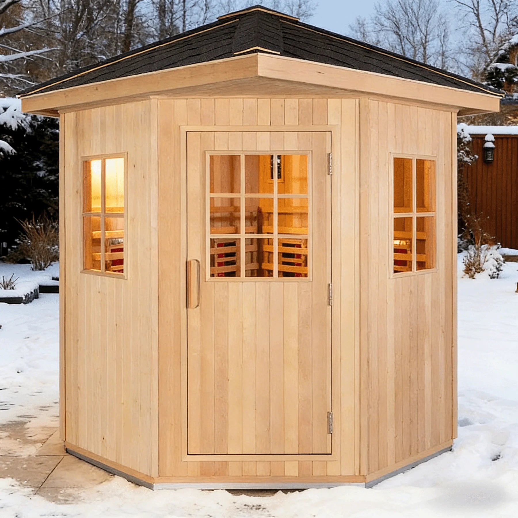 Outdoor Panoramic Sauna Room | Round Steam Room | Anti-Corrosion Red Cedar | Custom