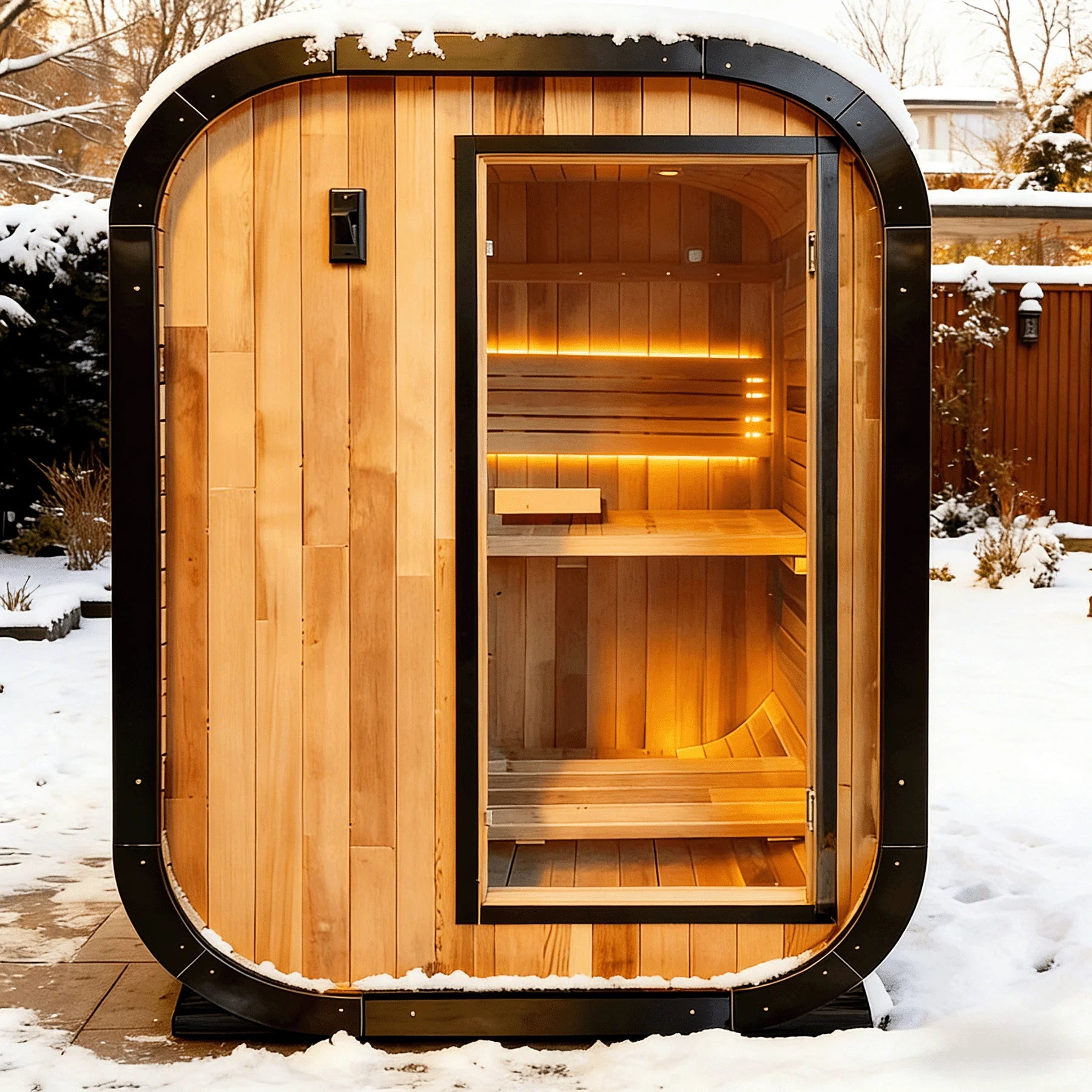 Outdoor Panoramic Sauna Room | Round Steam Room | Anti-Corrosion Red Cedar | Custom