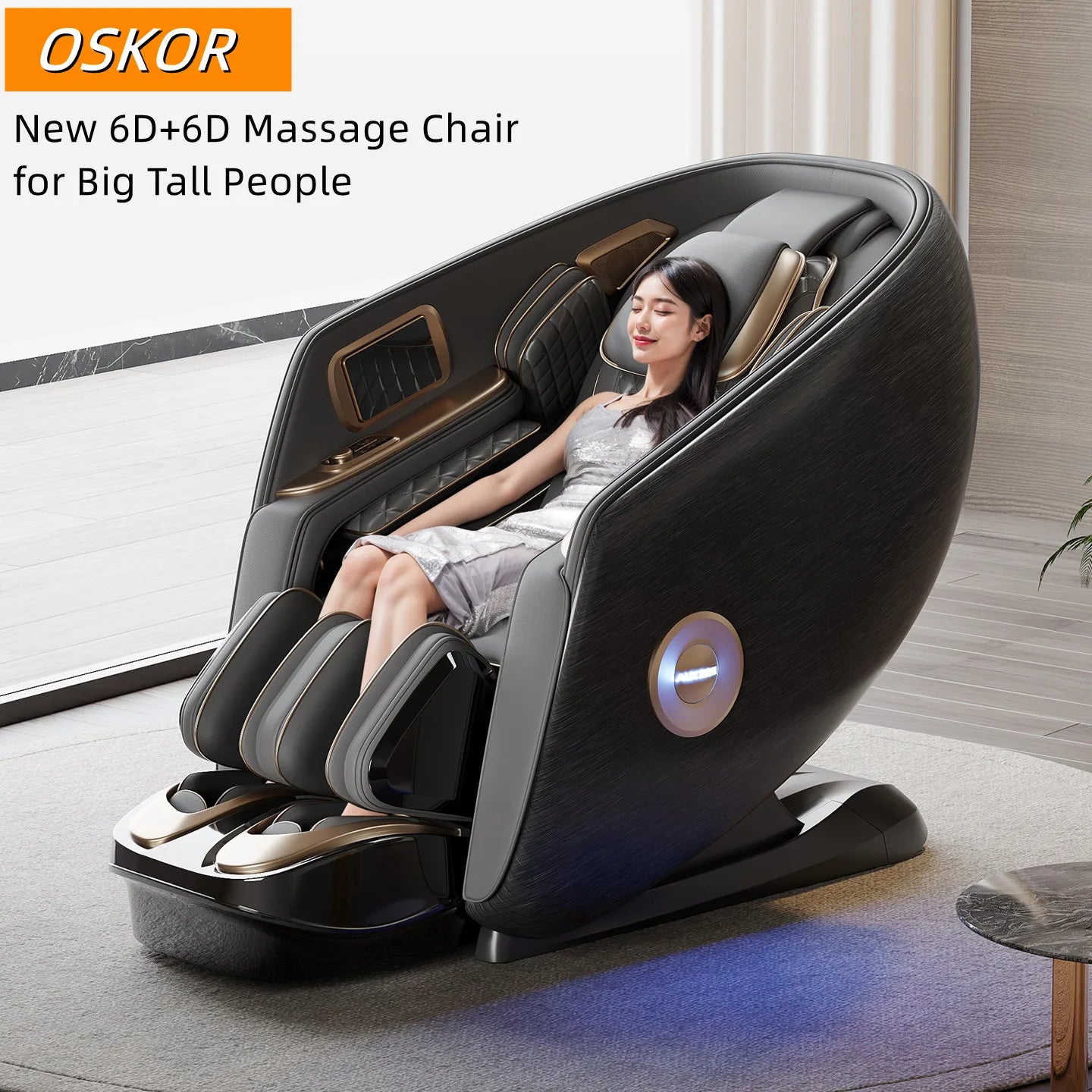 Electric Home Massage Chair 6D+6D for Big Tall People Full Body Zero Gravity SL Track Stretch Massage Chairs with Heat Body Scan