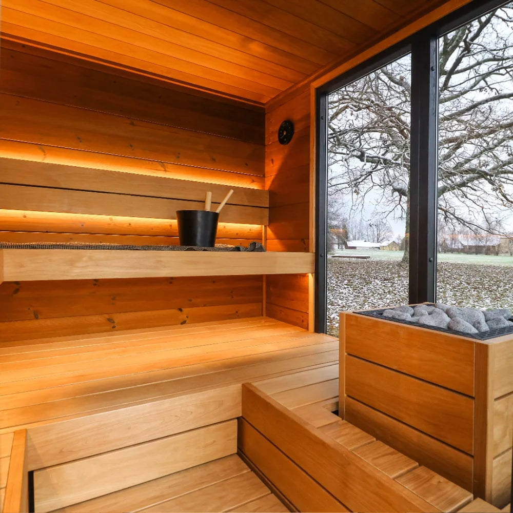 Customizable Modern Large Outdoor Dry Steam Sauna Room Solid Hemlock Wood 4-6 People Capacity for Villa Garden Use