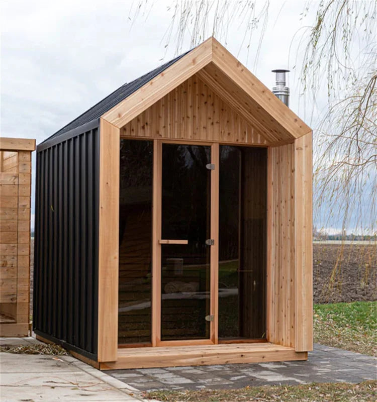 1-8 Persons Outdoor Electric Steam Sauna Room Hemlock Spire Design Fitness Slimming with Wood Stove Home Spa Detox Relax