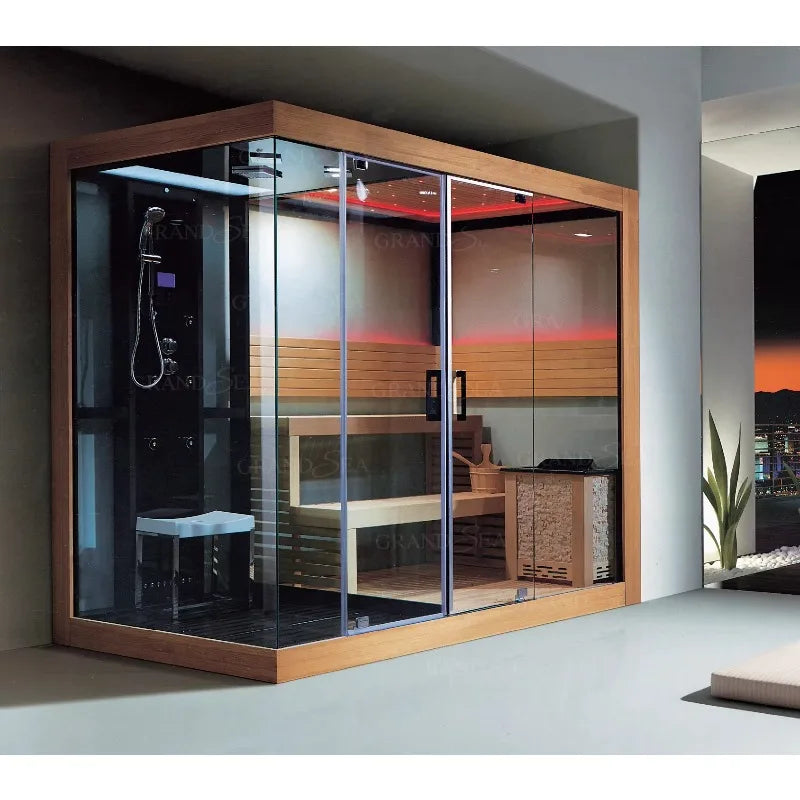 Customization Modern Dry Wet Steam Shower Room Outdoor Sauna Cabin Combos Steam Shower Full Spectrum Far Infrared Sauna Bath Woo
