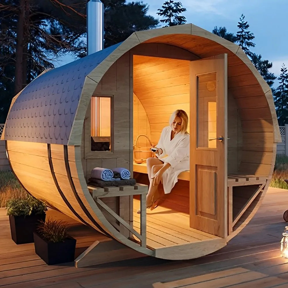 Beautiful and durable mobile sauna for 4-6 people with burning stove