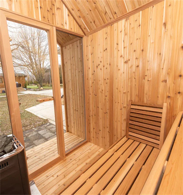1-8 Persons Outdoor Electric Steam Sauna Room Hemlock Spire Design Fitness Slimming with Wood Stove Home Spa Detox Relax