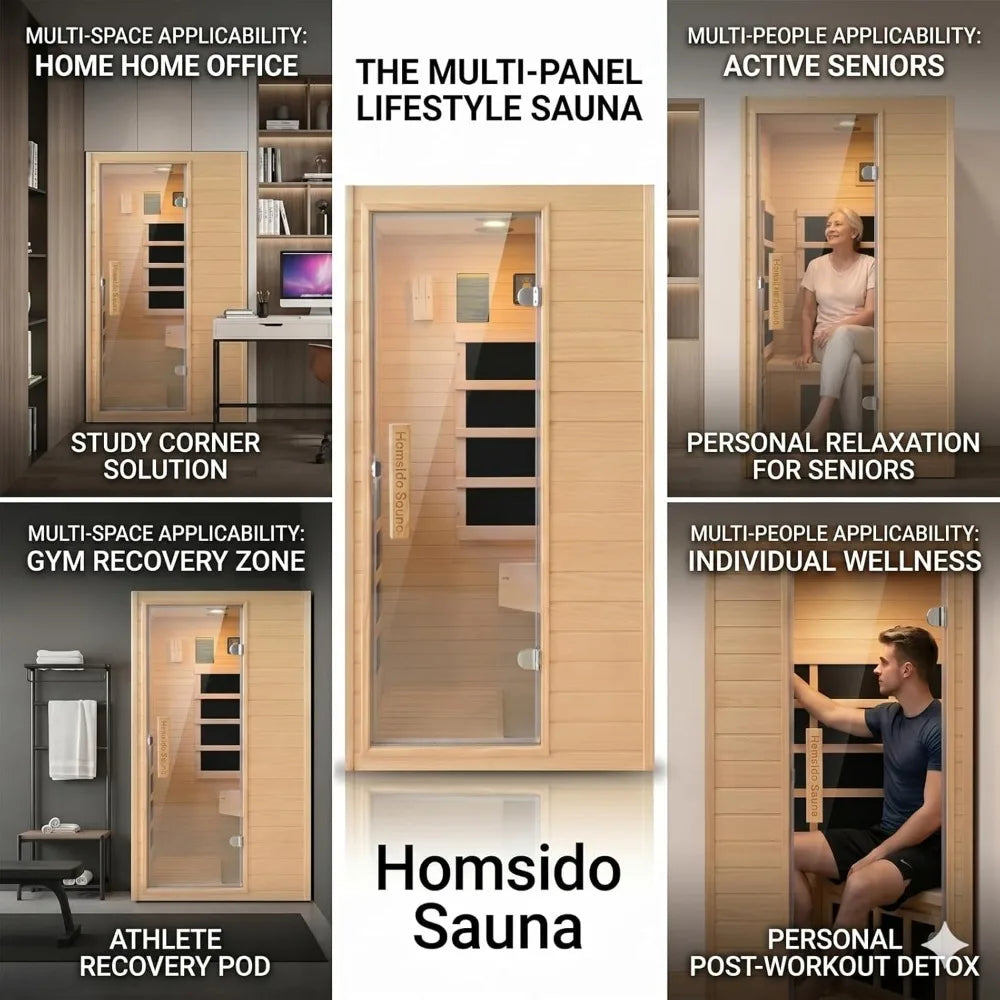 1-Person Low EMF Far Infrared Sauna, 900W Canadian Hemlock, Bluetooth, LED Light, Easy Assembly
