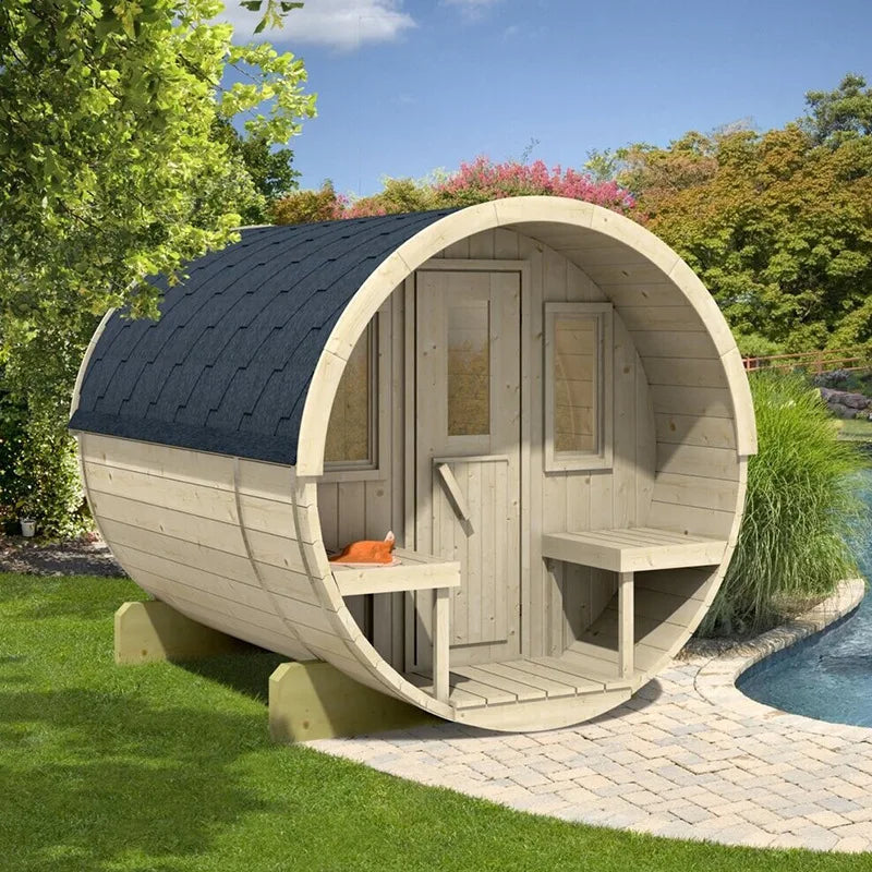 Beautiful and durable mobile sauna for 4-6 people with burning stove