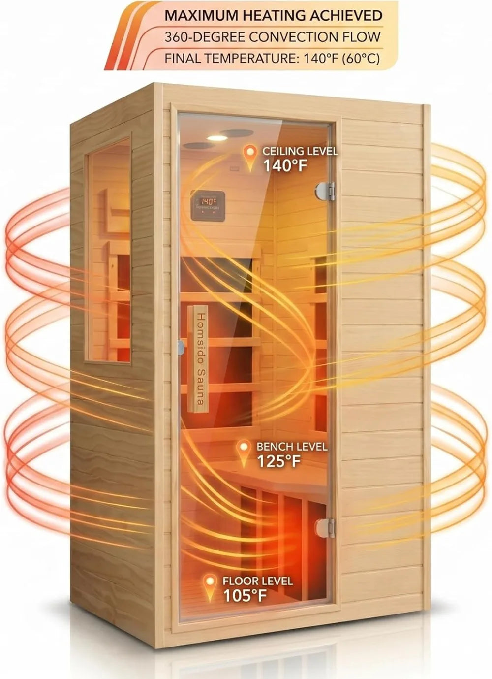1-Person Low EMF Far Infrared Sauna, 900W Canadian Hemlock, Bluetooth, LED Light, Easy Assembly