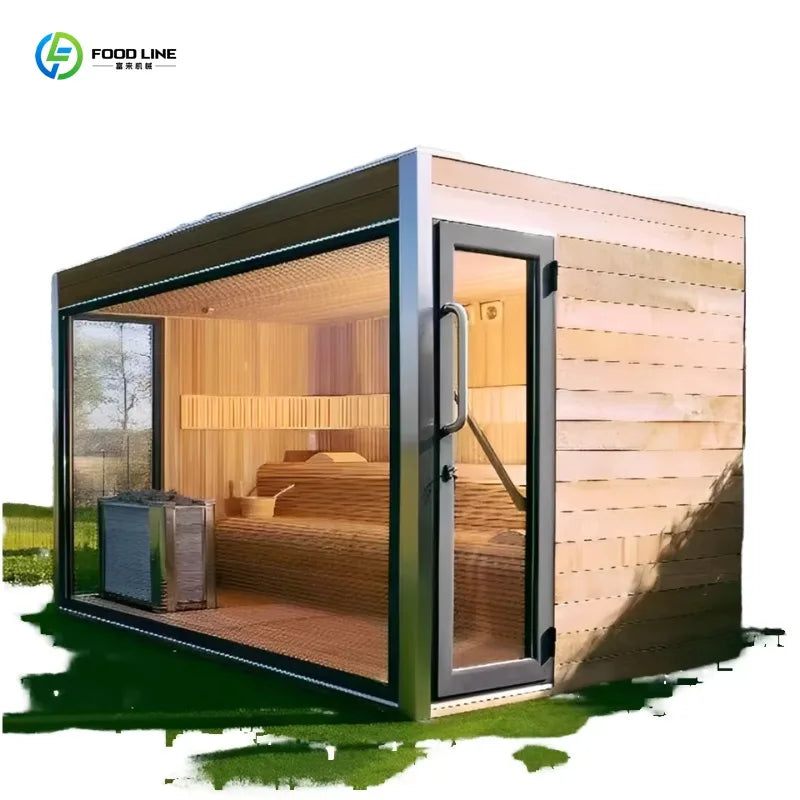 Modern Design 6kw Power Hemlock Solid Wood Panoramic Outdoor Dry Steam Sauna with Control Panel High Quality