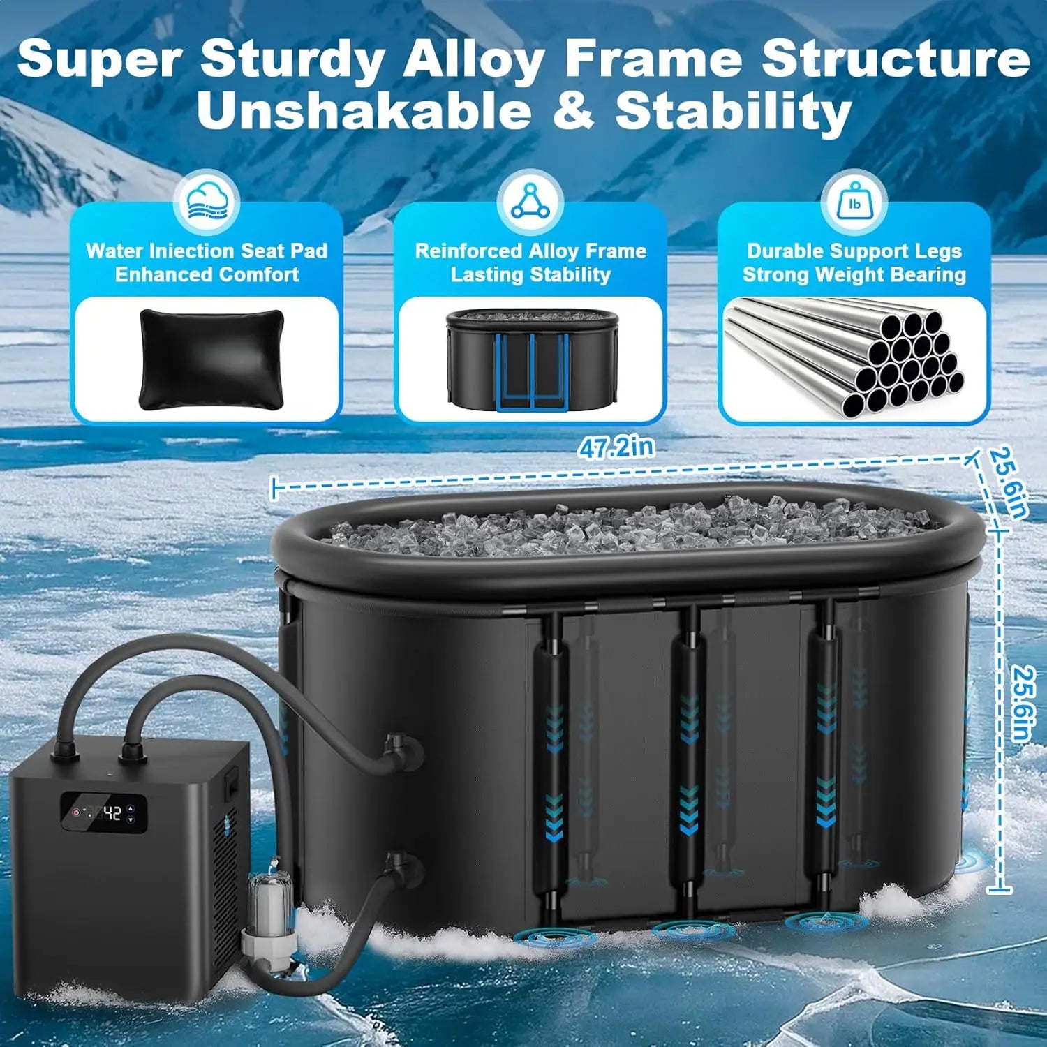 1/3 HP Ice Bath Chiller & Cold Plunge Tub Kit, External Filter & Pump, 148Gal XXL, Custom