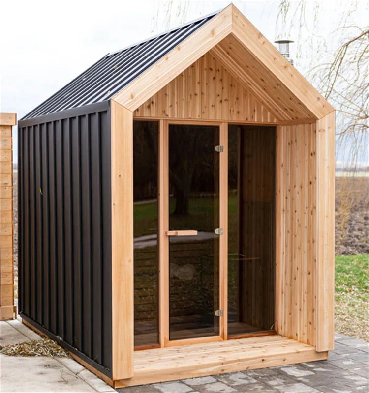 1-8 Persons Outdoor Electric Steam Sauna Room Hemlock Spire Design Fitness Slimming with Wood Stove Home Spa Detox Relax