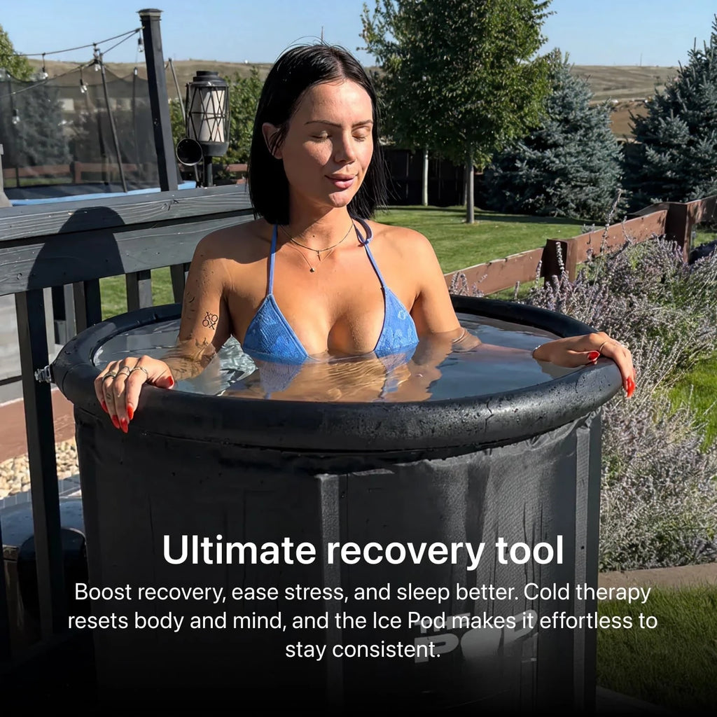 Ice Pod Complete Cold Plunge Bundle, 100 Gal Ice Bath, 18 Ice Bricks, Insulated Lid & Cover, Water Jet, Custom