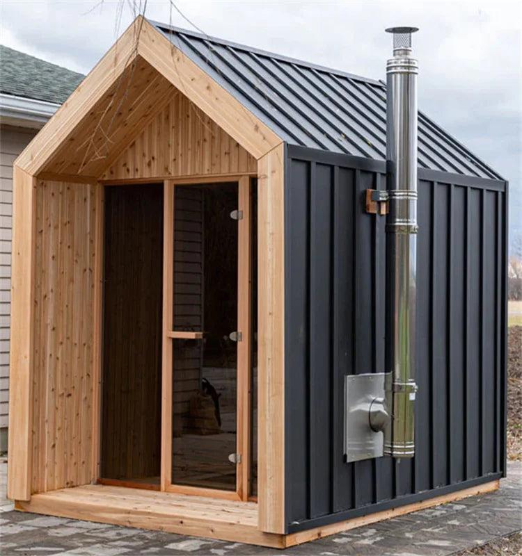 1-8 Persons Outdoor Electric Steam Sauna Room Hemlock Spire Design Fitness Slimming with Wood Stove Home Spa Detox Relax