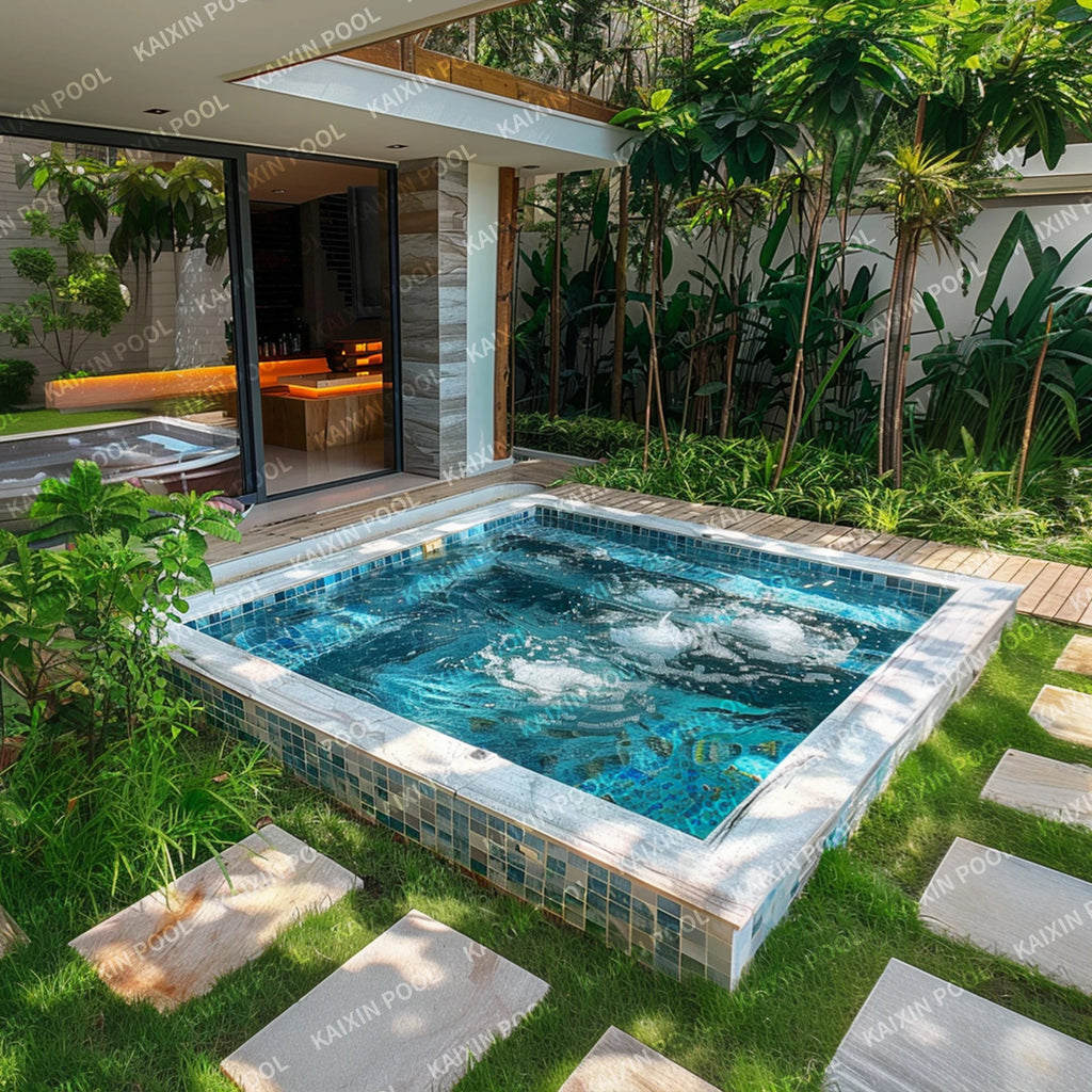 Custom Villa Hotel Luxury Family Swimming Pool 15ft Plunge Pool Outdoor Mosaic Tiles Fibreglass Swimming Pool with Spa Inground