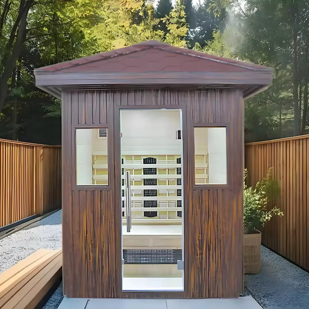 Outdoor Panoramic Sauna Room | Round Steam Room | Anti-Corrosion Red Cedar | Custom