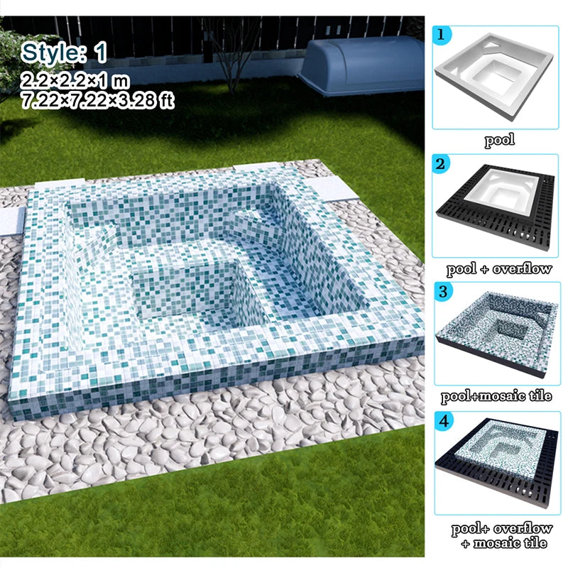 Luxury Indoor Resort Custom 2m Fiberglass Cold Plunge Pool Hot Tub Outdoor Mosaic Tiles 10ft Inground Swimming Spa Pool