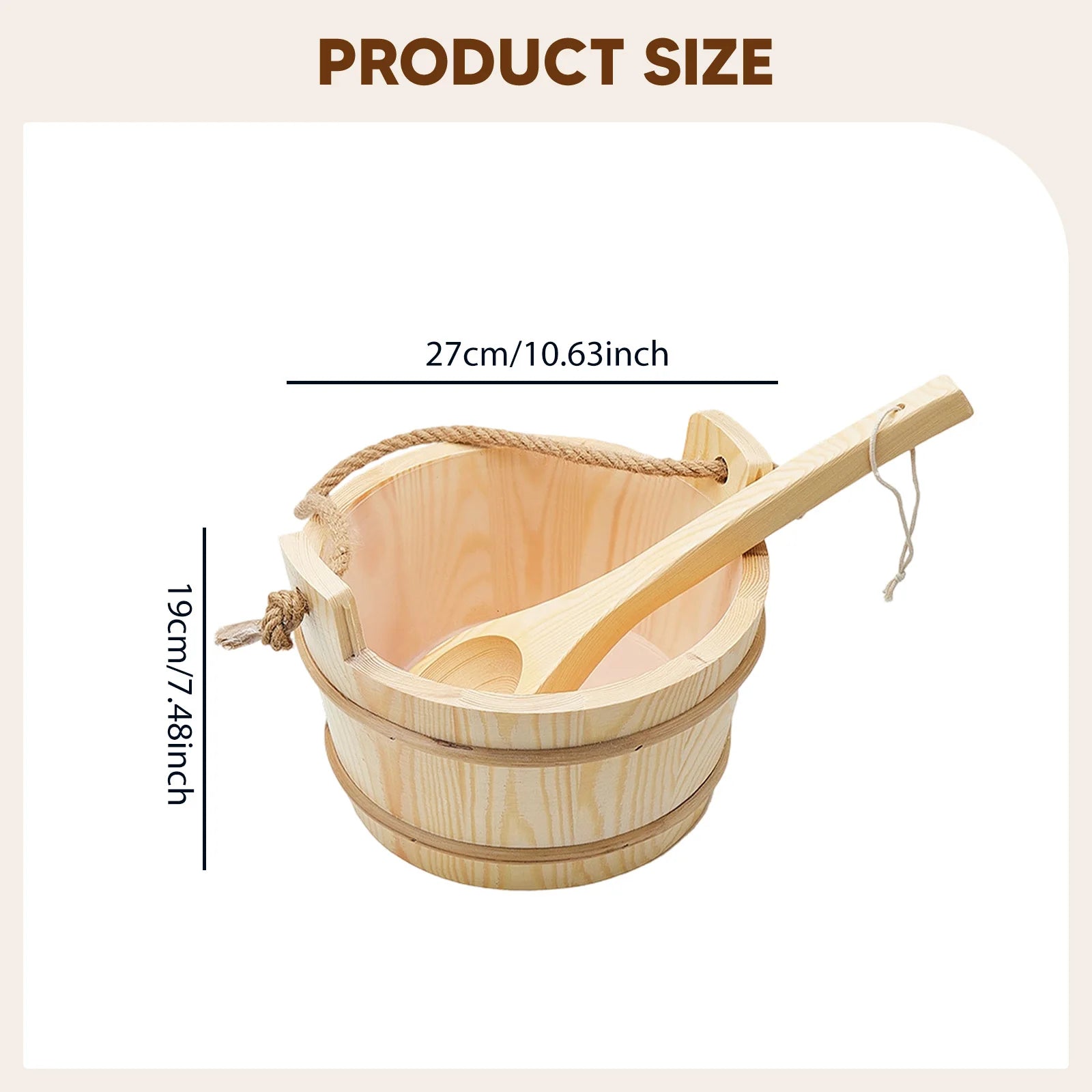 Sauna Equipment Kit 4L Wooden Bucket Premium Ladle Thermometer Sand Timer Set for Steam Room