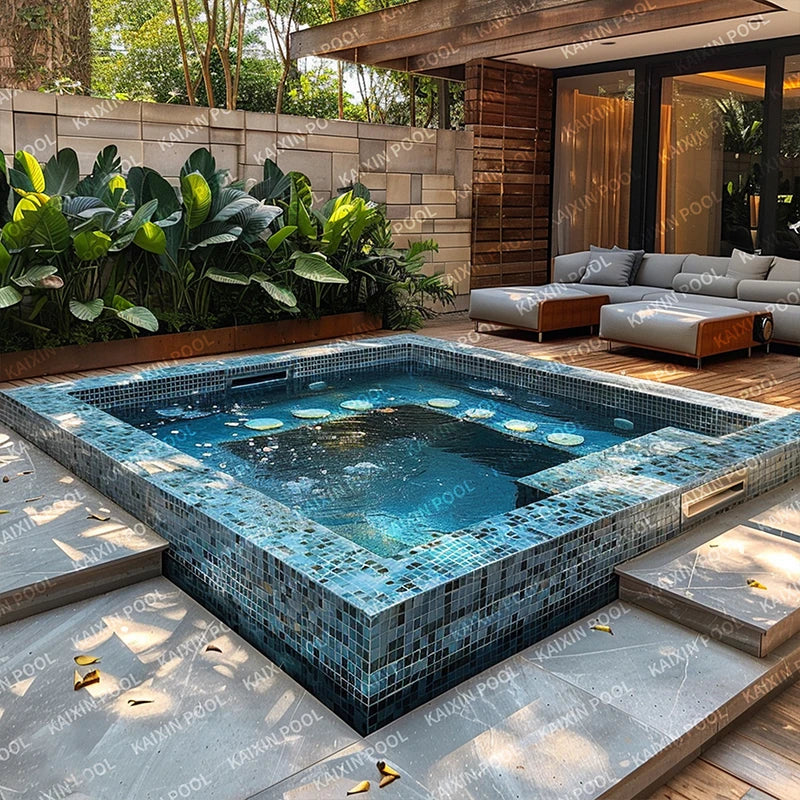 Custom Villa Hotel Luxury Family Swimming Pool 15ft Plunge Pool Outdoor Mosaic Tiles Fibreglass Swimming Pool with Spa Inground