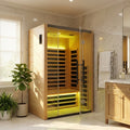 Home Infrared Sauna Room 1 Person Wooden Canadian Hemlock 2080W Low Magnetic Graphene Carbon Plate Heater Indoor Saunas (2-3 Person 47.24 * 41.34 * 74.8in)