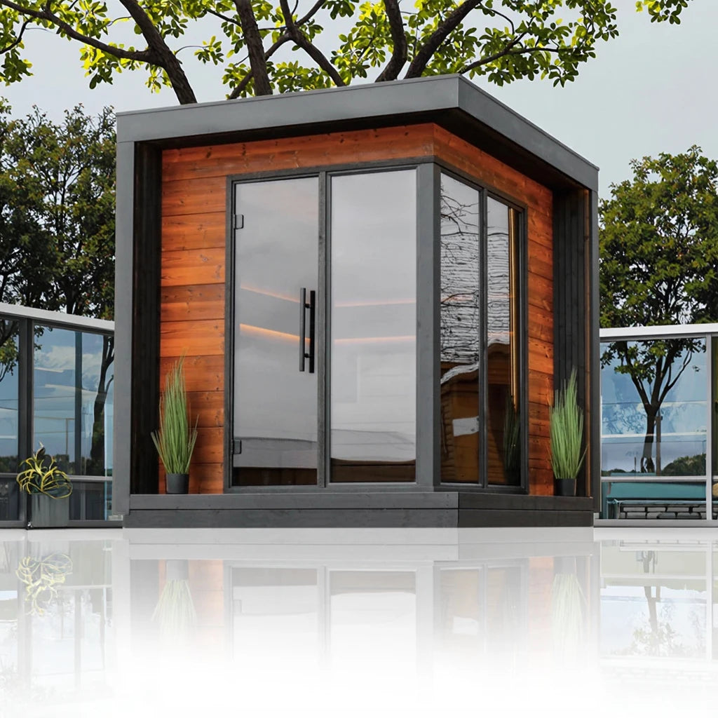 Customizable Modern Large Outdoor Dry Steam Sauna Room Solid Hemlock Wood 4-6 People Capacity for Villa Garden Use