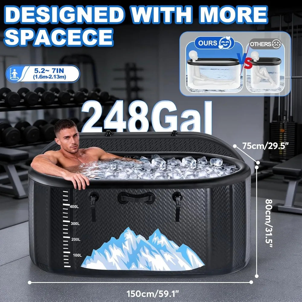 Large 248 Gallon Inflatable Ice Bath Tub, Built-in Water Level Mark Cold Plunge for Athletes, Custom