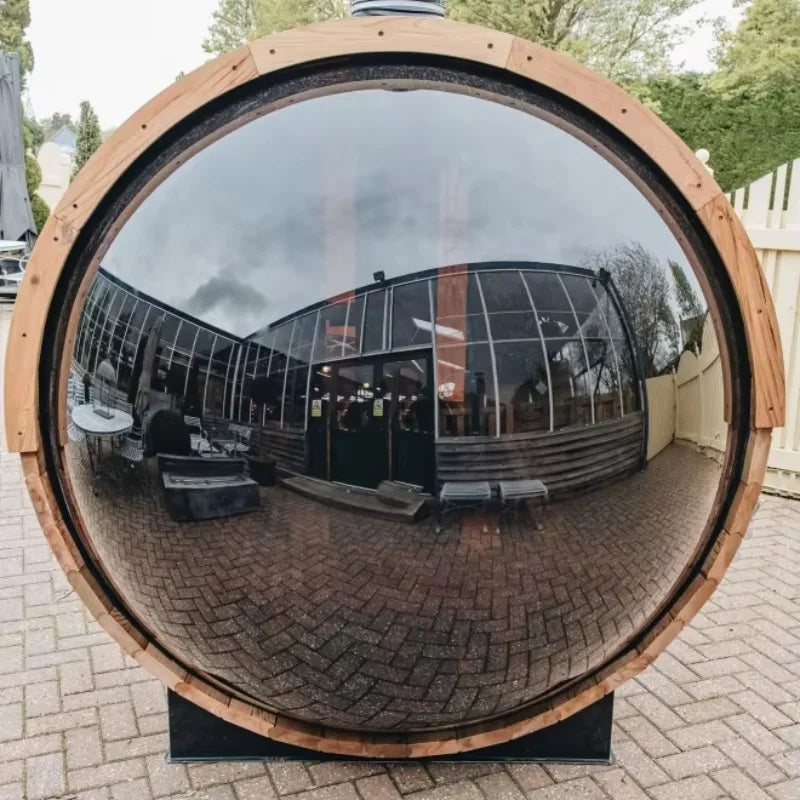 Fas Sauna Solid Wood Garden Panoramic Barrel Outdoor Sauna with Wood Stove