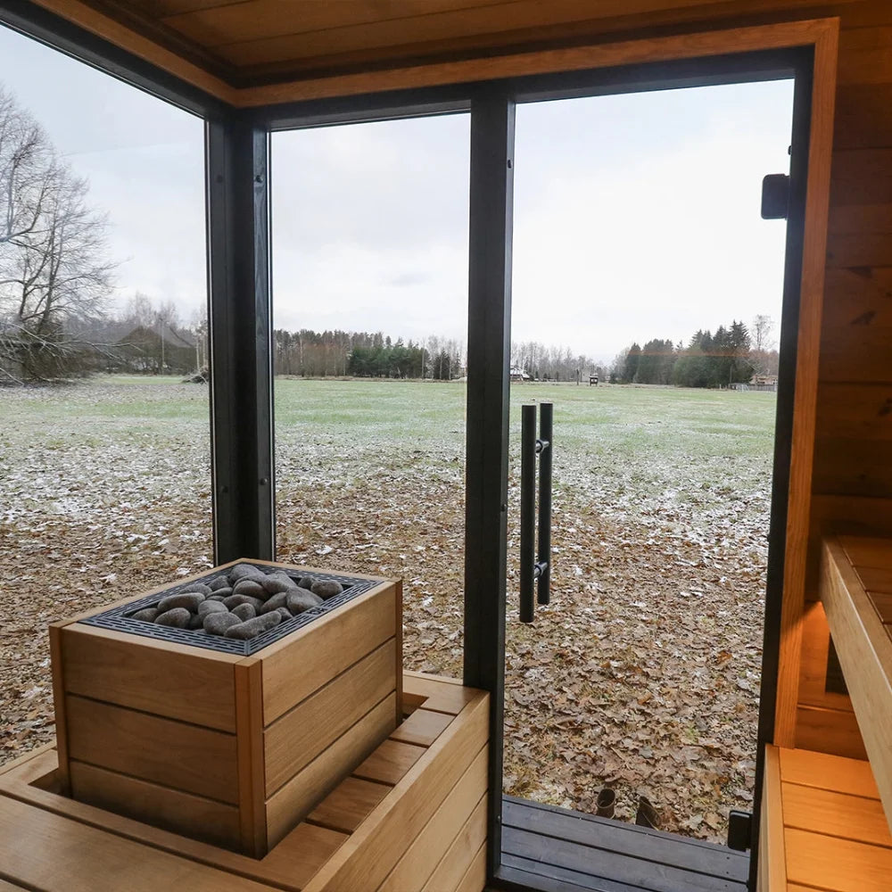 Customizable Modern Large Outdoor Dry Steam Sauna Room Solid Hemlock Wood 4-6 People Capacity for Villa Garden Use